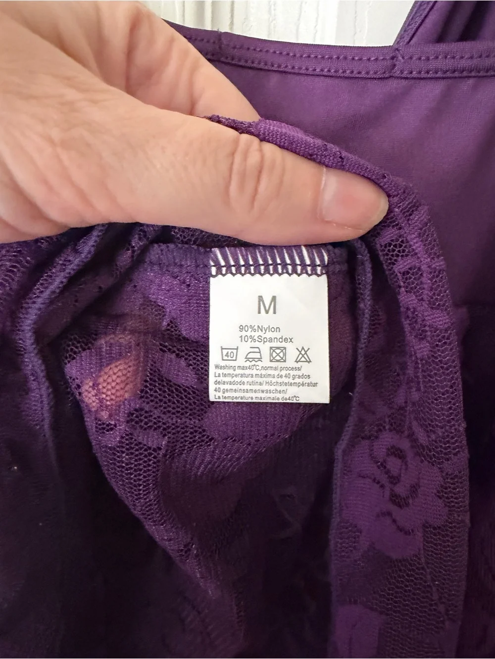 Floral Lace Trim Purple Chemise with Adjustable Straps